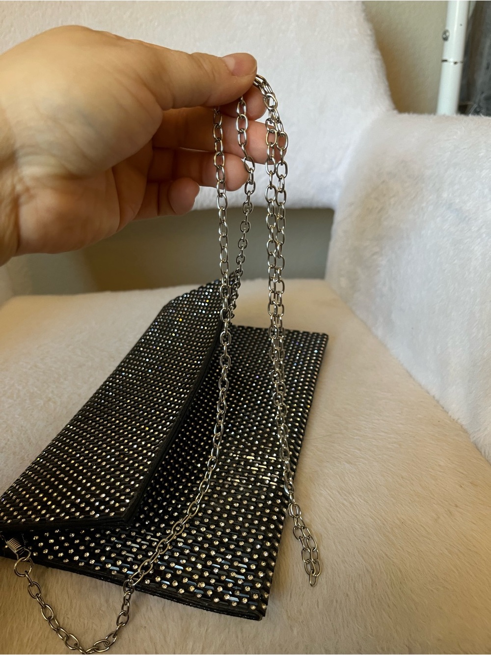 🖤✨ Black Rhinestone Evening Clutch Chain Bag - Picture 9 of 11